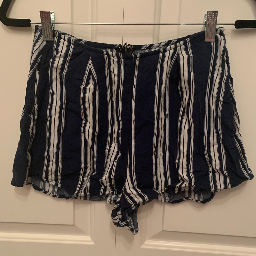 Navy Blue and White Bohemian Stule Striped Flowy Shorts